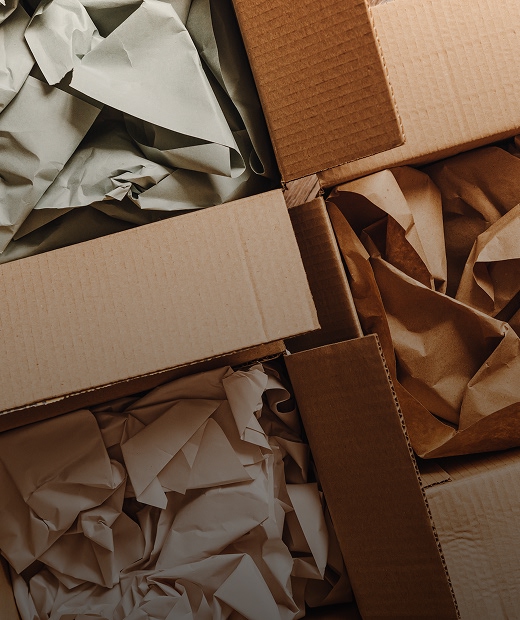 Overhead view of recycled cardboard packaging